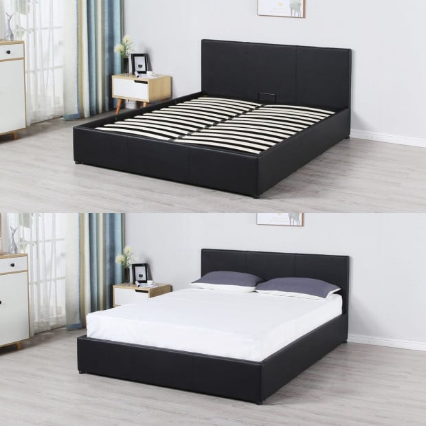 Luxury Gas Lift Bed Frame Headboard Double- Black Image 3