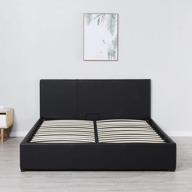 Luxury Gas Lift Bed Frame Headboard Double- Black Image 7