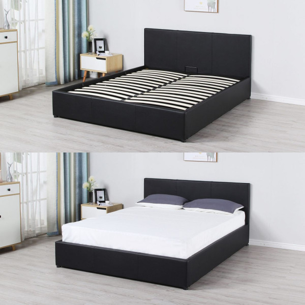 Luxury Gas Lift Bed Frame And Headboard Queen - Black Image 3