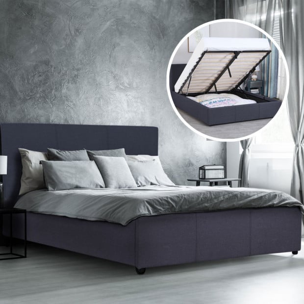 Luxury Gas Lift Bed Frame And Headboard King - Dark Grey