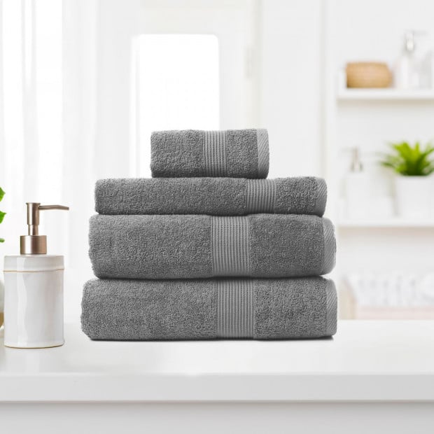 4 Piece Cotton Bamboo Towel Set 450GSM Plush - Charcoal
