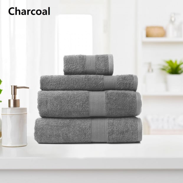 4 Piece Cotton Bamboo Towel Set 450GSM Plush - Charcoal Image 2