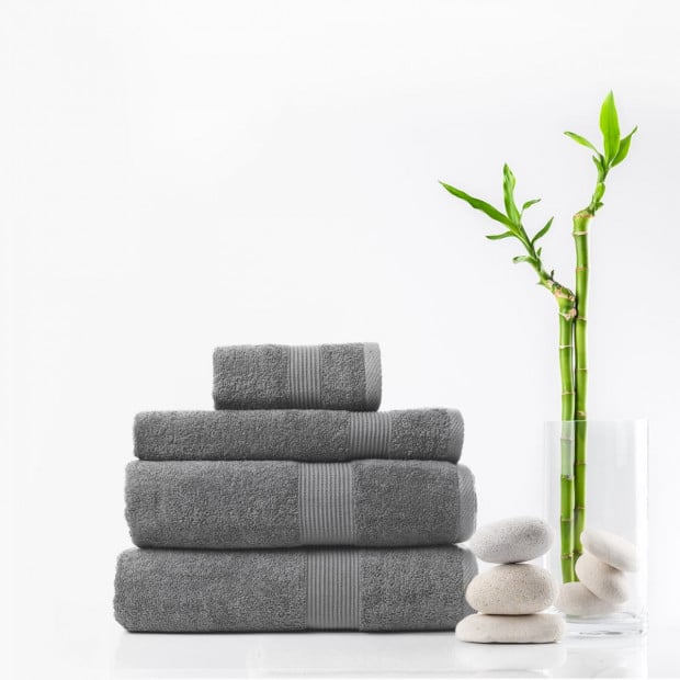 4 Piece Cotton Bamboo Towel Set 450GSM Plush - Charcoal Image 3