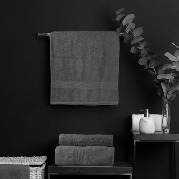 4 Piece Cotton Bamboo Towel Set 450GSM Plush - Charcoal Image 4