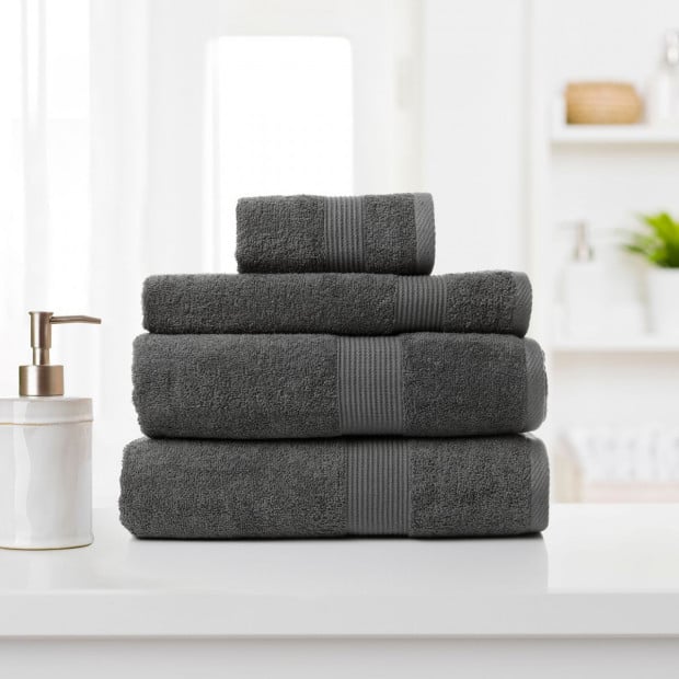 4 Piece Cotton Bamboo Towel Set 450GSM Plush - Granite