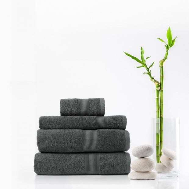 4 Piece Cotton Bamboo Towel Set 450GSM Plush - Granite Image 2