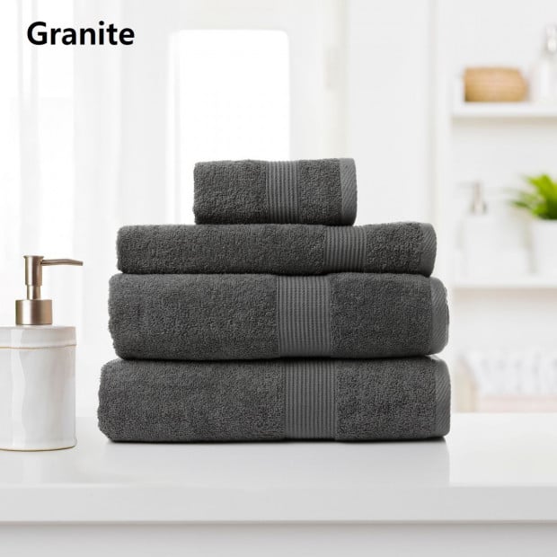 4 Piece Cotton Bamboo Towel Set 450GSM Plush - Granite Image 3