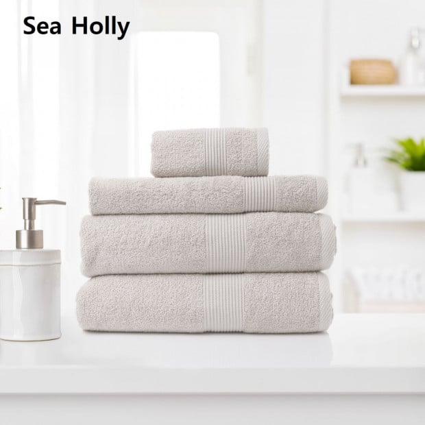 4 Piece Cotton Bamboo Towel Set 450GSM Plush - Sea Holly Image 2