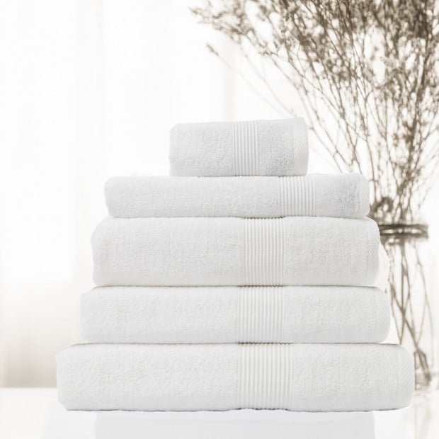 5 Piece Cotton Bamboo Towel Set 450GSM Plush - White