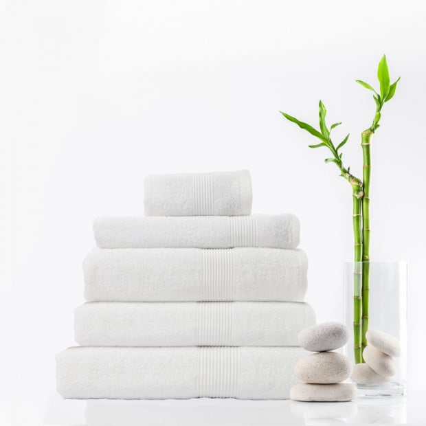 5 Piece Cotton Bamboo Towel Set 450GSM Plush - White Image 2