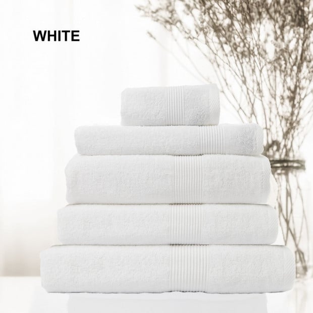 5 Piece Cotton Bamboo Towel Set 450GSM Plush - White Image 4