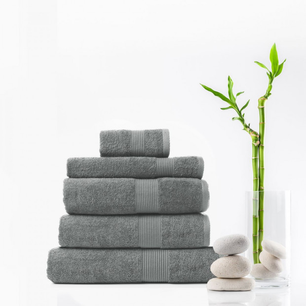5 Piece Cotton Bamboo Towel Set 450GSM Plush - Charcoal Image 2