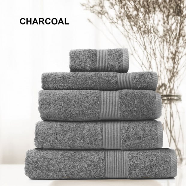 5 Piece Cotton Bamboo Towel Set 450GSM Plush - Charcoal Image 4