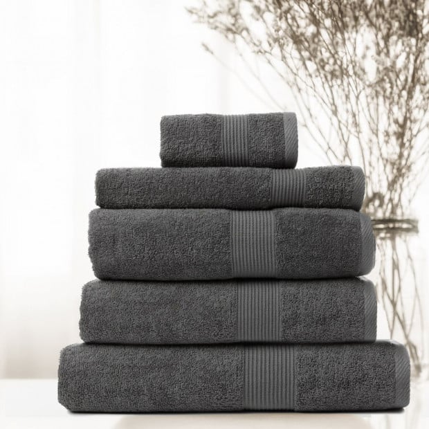 5 Piece Cotton Bamboo Towel Set 450GSM Plush - Granite