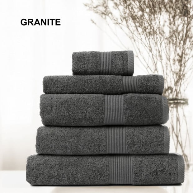 5 Piece Cotton Bamboo Towel Set 450GSM Plush - Granite Image 4