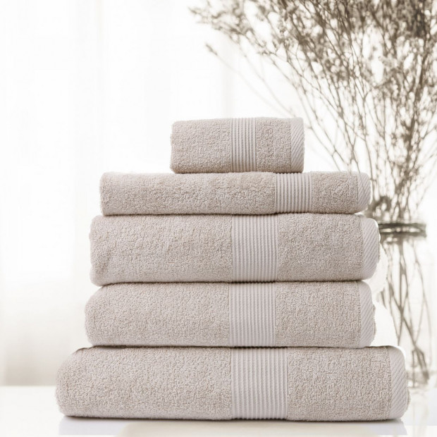 5 Piece Cotton Bamboo Towel Set 450GSM Plush - Beige