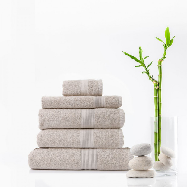 5 Piece Cotton Bamboo Towel Set 450GSM Plush - Beige Image 2