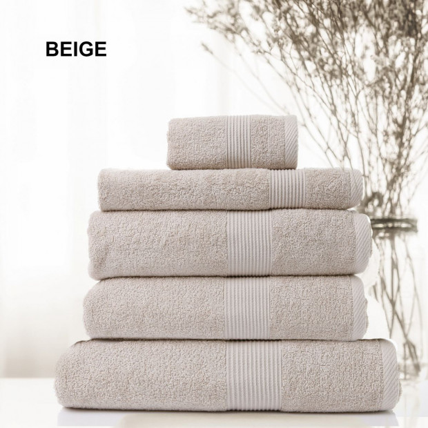 5 Piece Cotton Bamboo Towel Set 450GSM Plush - Beige Image 4