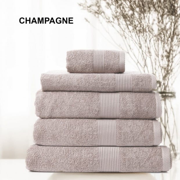 5 Piece Cotton Bamboo Towel Set 450GSM Plush - Champagne Image 4