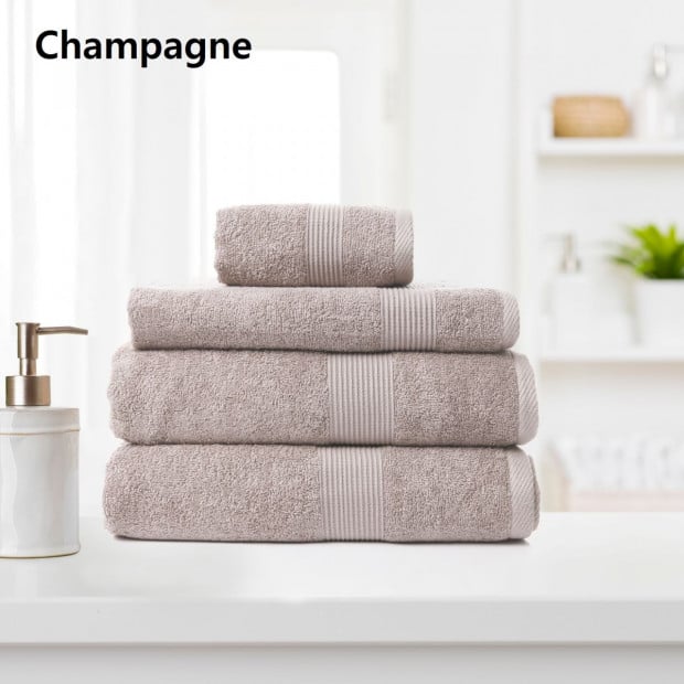 4 Piece Cotton Bamboo Towel Set 450GSM Plush - Champagne Image 2