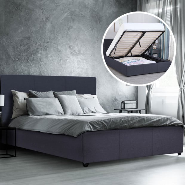 Luxury Gas Lift Bed Frame Base Headboard With Storage Charcoal Queen