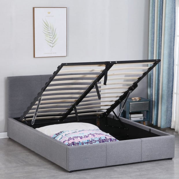 Luxury Gas Lift Bed Frame Base Headboard With Storage - Single - Grey Image 5