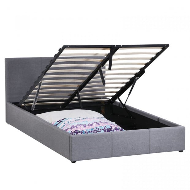 Luxury Gas Lift Bed Frame Base Headboard With Storage - Single - Grey Image 7
