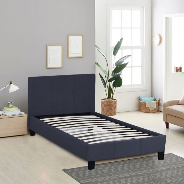 Luxury Bed Frame Base Headboard Wood Padded Linen Fabric Single Image 2