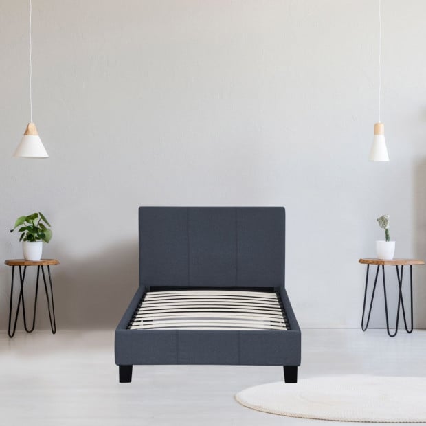 Luxury Bed Frame Base Headboard Wood Padded Linen Fabric Single Image 5
