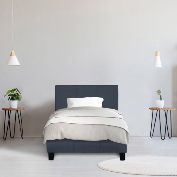 Luxury Bed Frame Base Headboard Wood Padded Linen Fabric Single Image 6