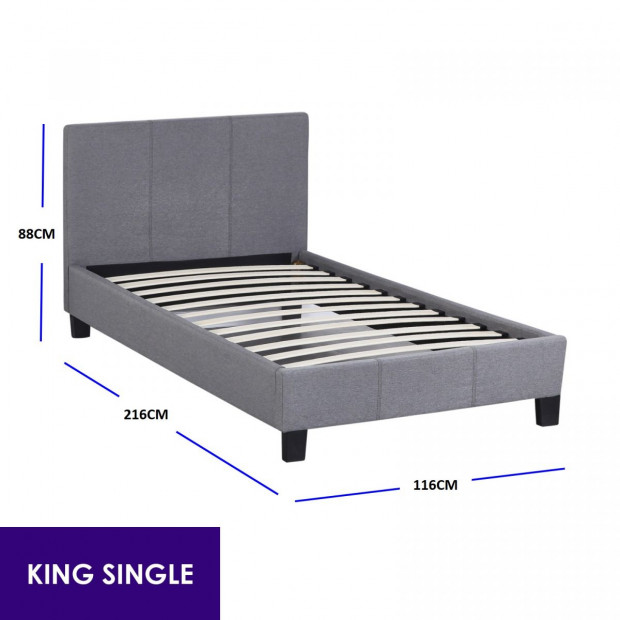 Luxury Bed Frame Base Headboard Wood Linen Fabric King Single Grey Image 4