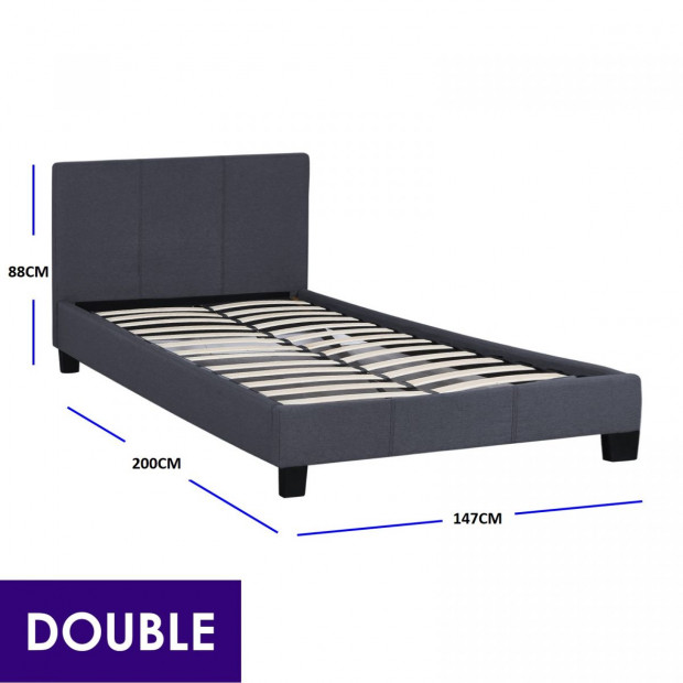 Luxury Bed Frame Base Headboard Wood Linen Fabric Double Charcoal Image 4