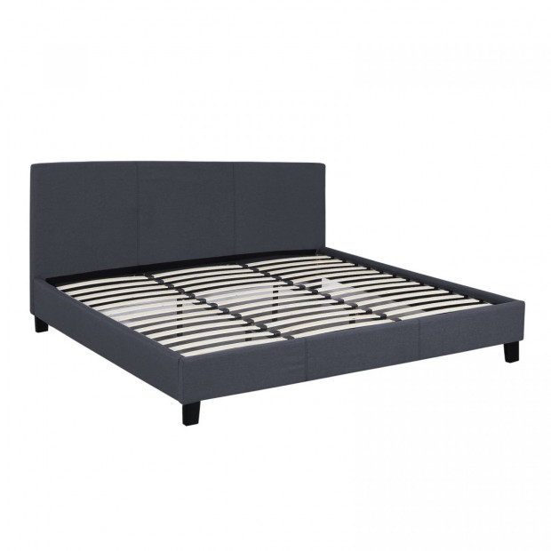 Luxury Bed Frame Base Headboard Wood Linen Fabric Double Charcoal Image 9