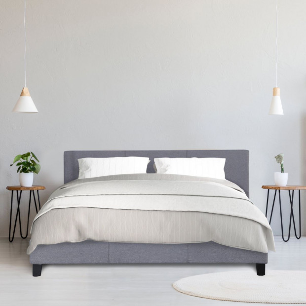 Luxury Bed Frame Base Headboard Solid Wood Linen Fabric Queen - Grey Image 7