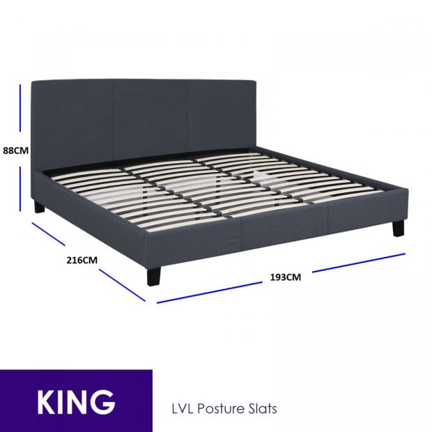 Luxury Bed Frame Base Headboard Solid Wood Linen Fabric King Charcoal Image 4