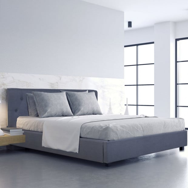 Luxury Gas Lift Bed Frame Base And Headboard Storage Single Charcoal - Solid Wood Image 2
