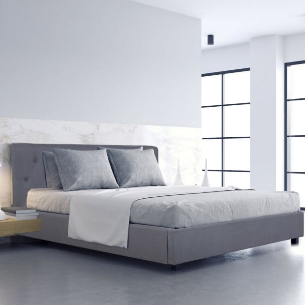 Luxury Gas Lift Bed Frame Base Headboard With Storage King Single Grey Image 2