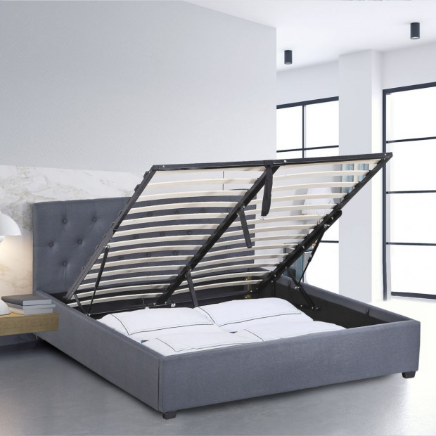 Luxury Gas Lift Bed Frame Base Headboard With Storage King Single Grey Image 3