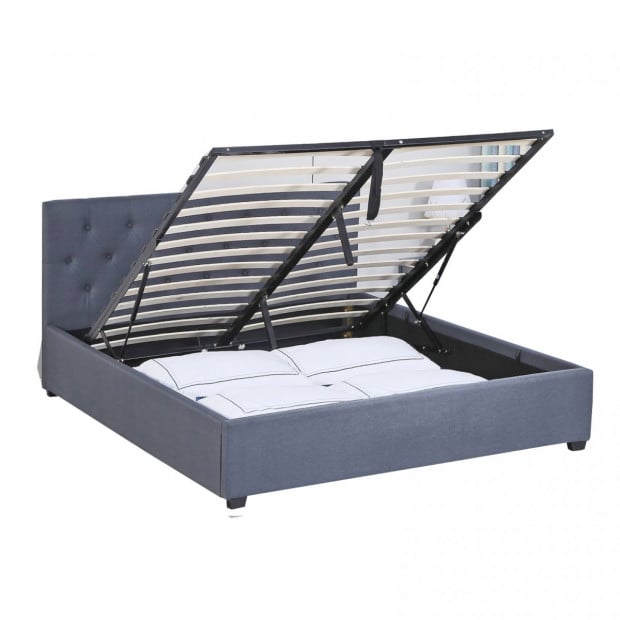 Luxury Gas Lift Bed Frame Base Headboard With Storage King Single Grey Image 5