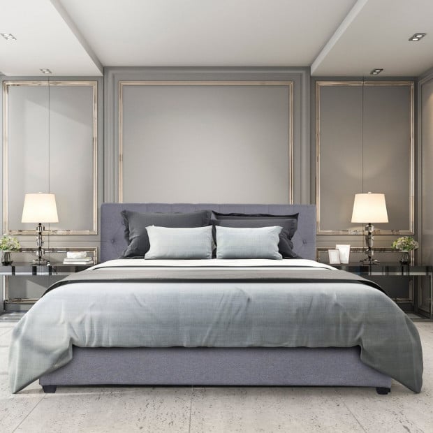 Luxury Gas Lift Bed Frame Base Headboard With Storage King Single Grey Image 7