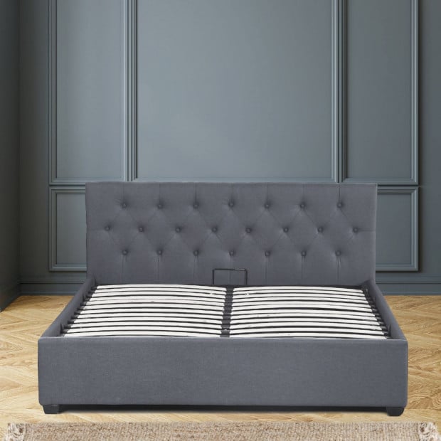 Luxury Gas Lift Bed Frame Base Headboard With Storage King Single Grey Image 8