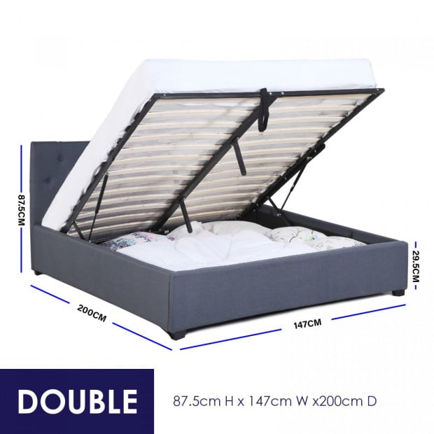 Luxury Gas Lift Bed Frame Base And Headboard Storage Double Charcoal Image 4