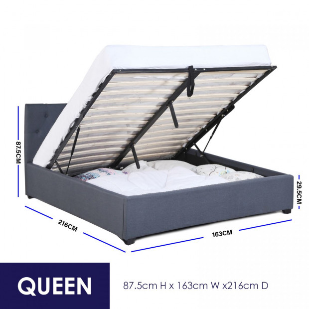 Luxury Gas Lift Bed Frame Base And Headboard Storage - Queen - Grey Image 4