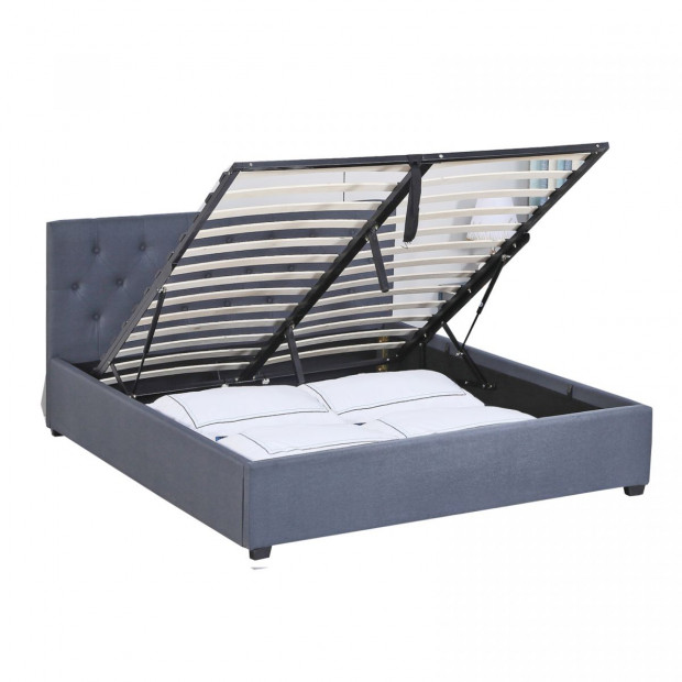 Luxury Gas Lift Bed Frame Base And Headboard Storage - Queen - Grey Image 5