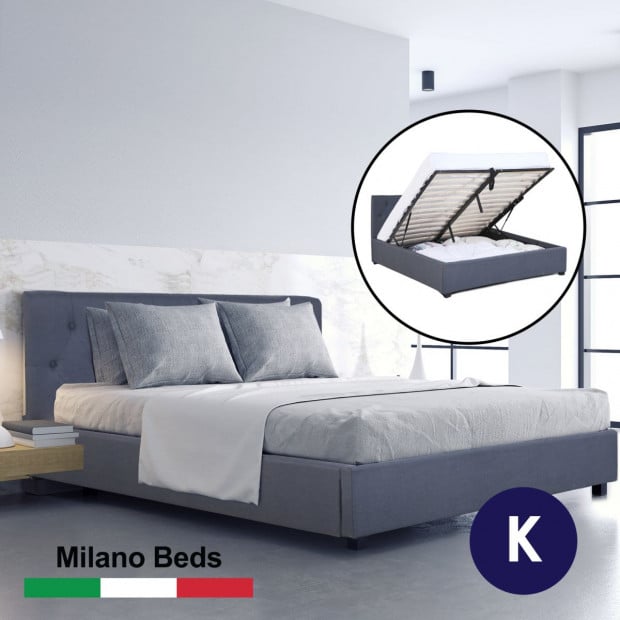 Luxury Gas Lift Bed Frame Base And Headboard Storage King Grey