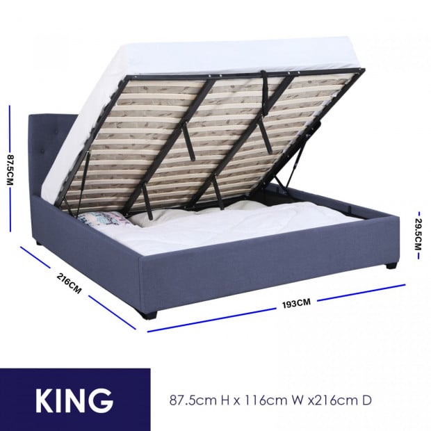 Luxury Gas Lift Bed Frame Base And Headboard Storage King Grey Image 4