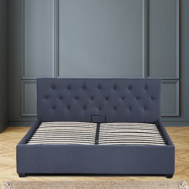 Luxury Gas Lift Bed Frame Base And Headboard Storage King Grey Image 8
