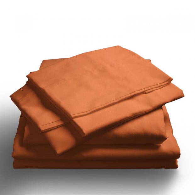 1000TC Bamboo Cotton Sheets Pillowcases Set Queen - Cinnamon Image 7
