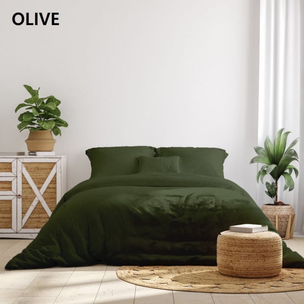 1000TC Bamboo Cotton Sheets Pillowcases Set- Queen - Olive