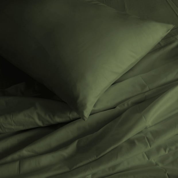 1000TC Bamboo Cotton Sheets Pillowcases Set- Queen - Olive Image 3